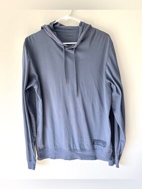 L.L. Bean Blue Hoodie Pullover Sweatshirt Slightly Fitted Cotton Performance